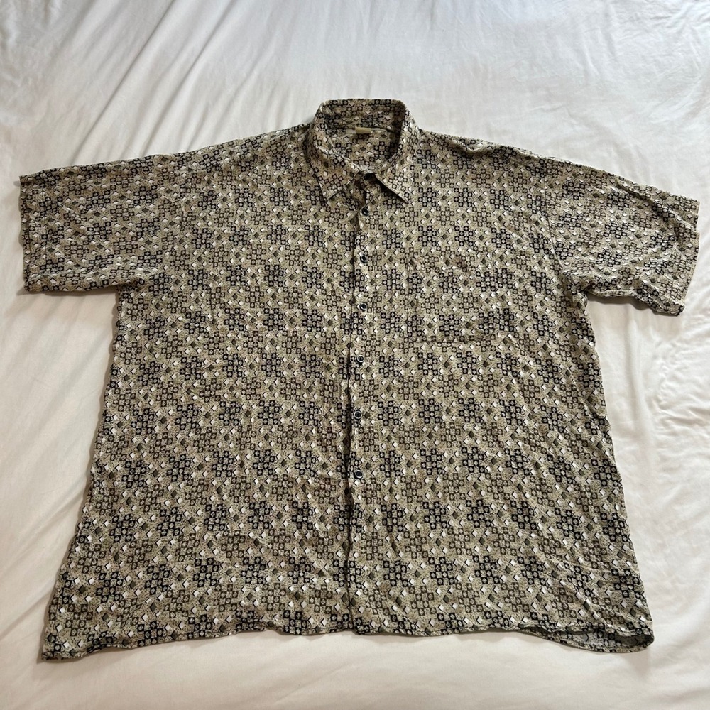 VTG Natural Issue Mens XL Geometric Tile Print‎ Rayon S/S Button Down Shirt